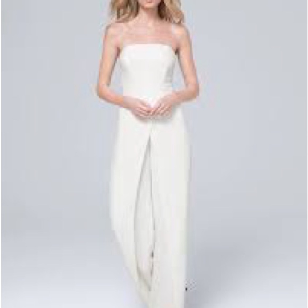 WHBM Convertible Strapless Split-Leg Jumpsuit in Ivory Size 8